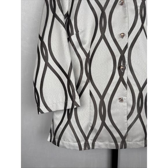 Connie Roberson Silk Geometric Print Blazer Jacket Medium White Jewel Buttons - Picture 5 of 13